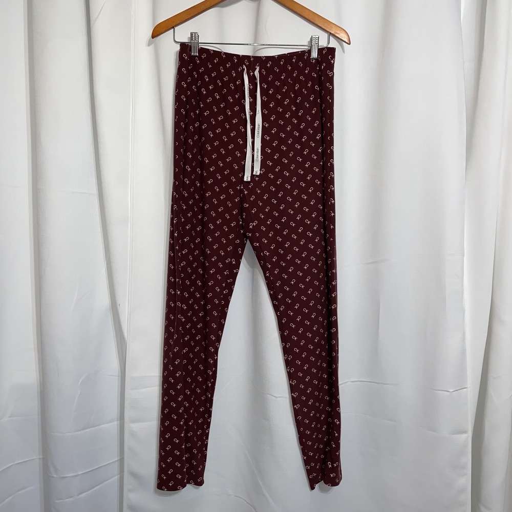 Calvin Klein Womens Fleece Pajama Pants Sleepwear Burgundy Medium CK Logo Design